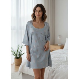 Conjunto de Camisón de Tirantes Finos y Bata a Juego en Satén Azul Celeste – Estilo Fresco y Romántico para Dormir