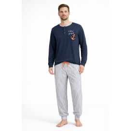 Pijama de hombre "new port" azul marino con pantalón de rayas