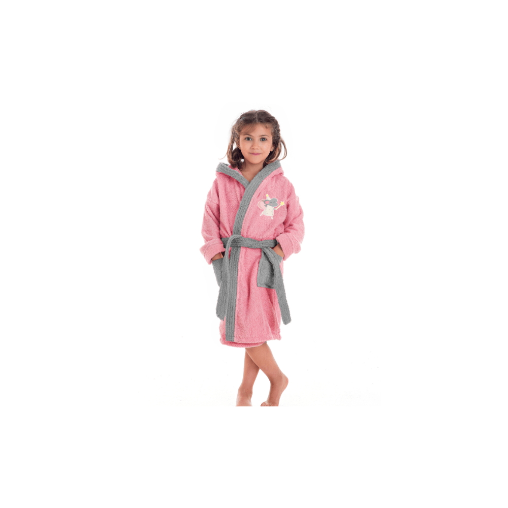 Albornoz Infantil 100% Algodón - Modelo Ratita Mágica (Rosa/Gris)