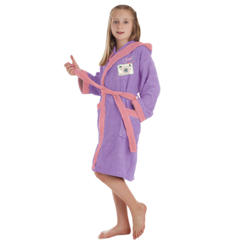 Albornoz Infantil Selfie – 100% Algodón de Rizo en Color Lavanda