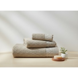 Juego de Toallas 3 Piezas – Beige con Cenefa de Ramas