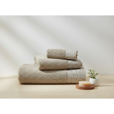 Juego de Toallas 3 Piezas – Beige con Cenefa de Ramas