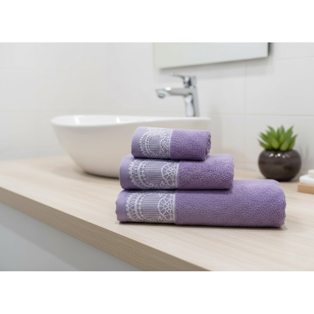 Juego de Toallas Color Lila 100% Algodón 550g/m² – 3 Piezas