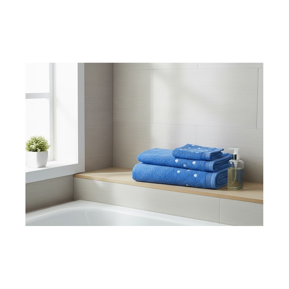 Juego de Toallas Lunares Azul – 100% Algodón Suave y Absorbente