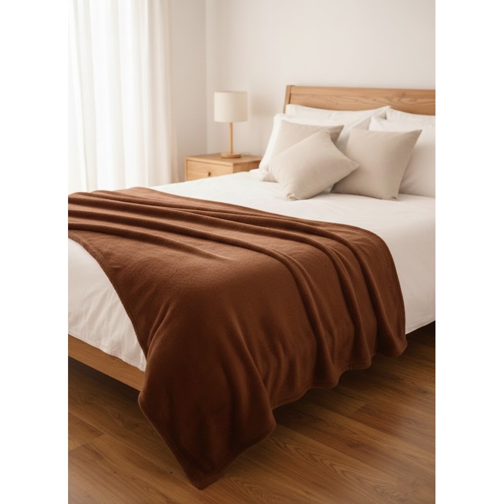 manta para pie de cama o sofa en color marron de 180x220