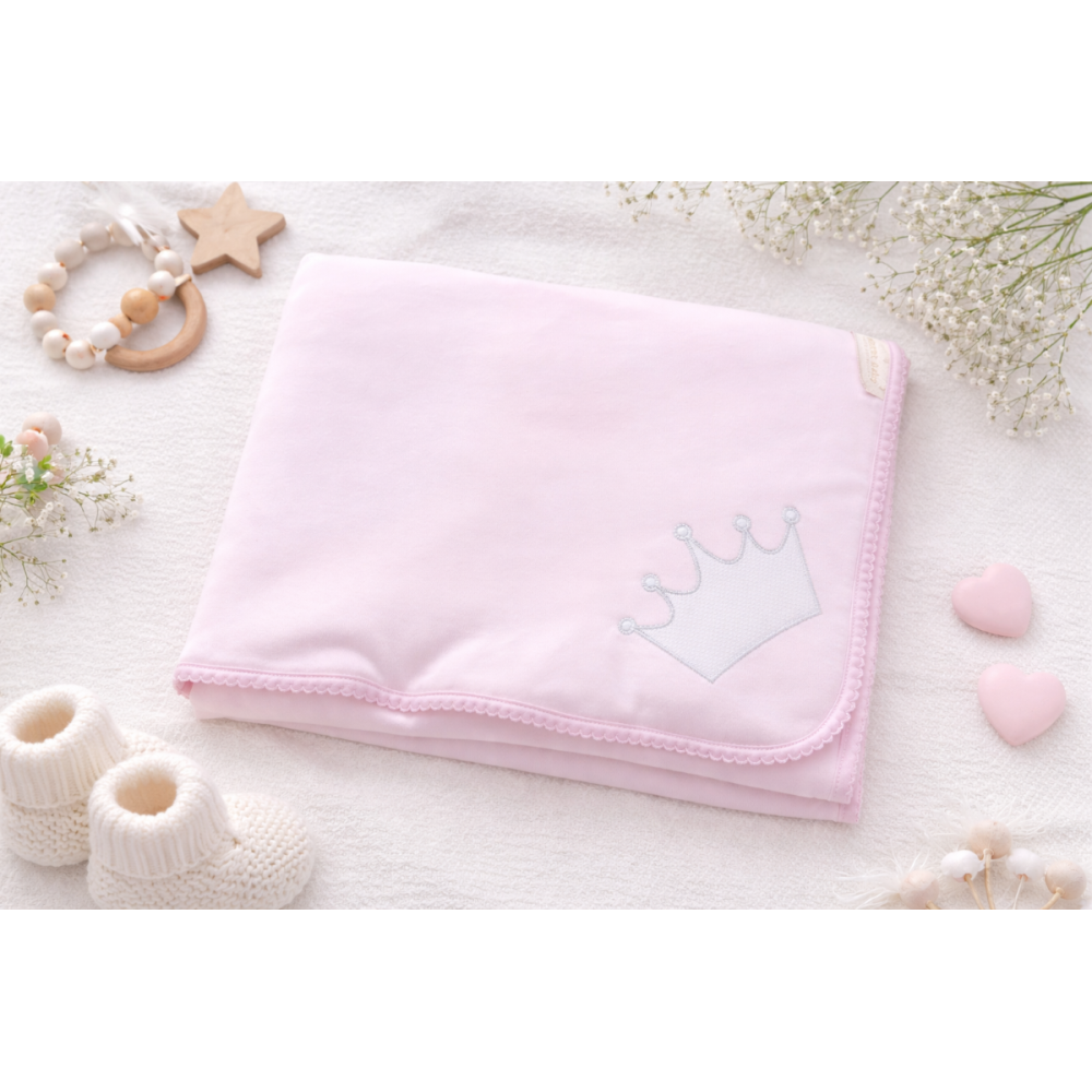 Manta de bebé acolchada de algodón corona rosa