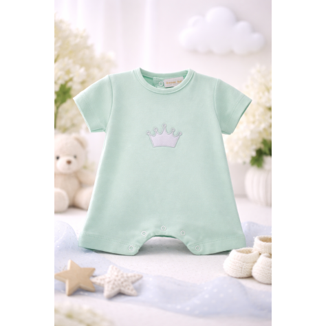 Pelele corto Bebé Verde con Bordado de Corona – Estilo y Comodidad para tu Pequeño