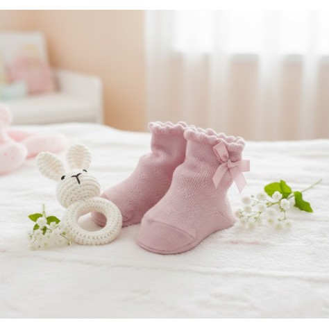 Patucos para Bebé modelo lazo rosa