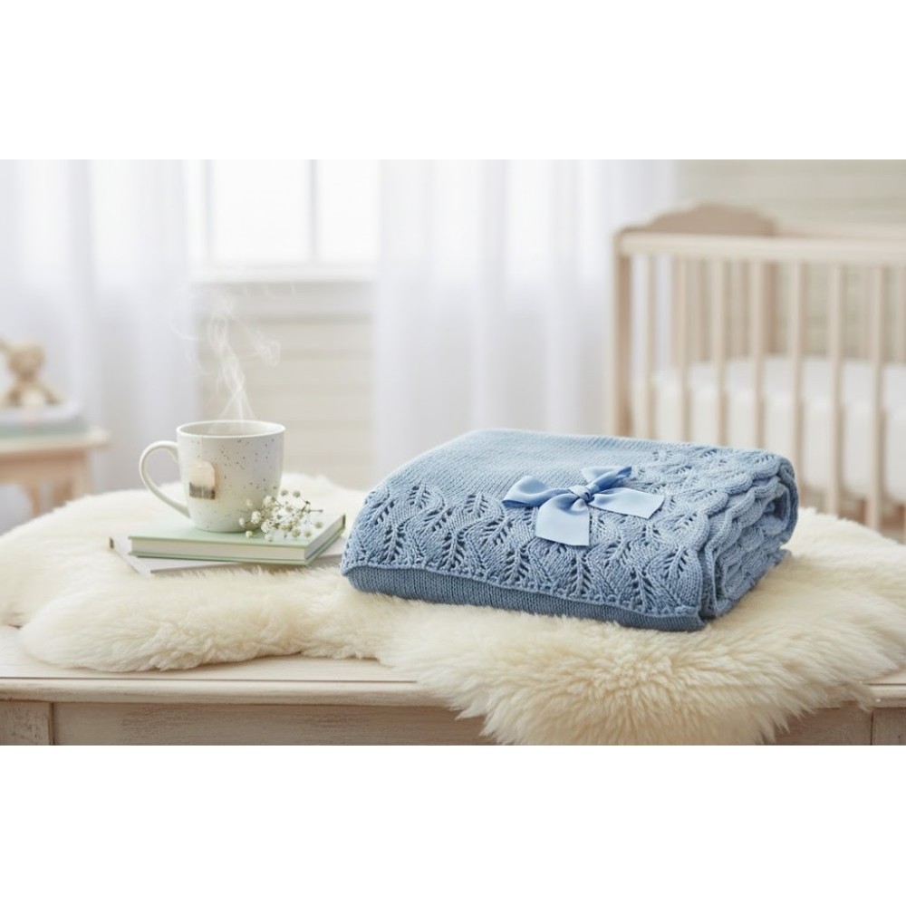 Toquilla para bebé en punto - azul con lazo