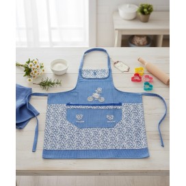 Delantal de Cocina Azul con Detalles Florales