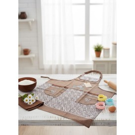Delantal de Cocina Beige con Detalles Florales y diseño Artesanal