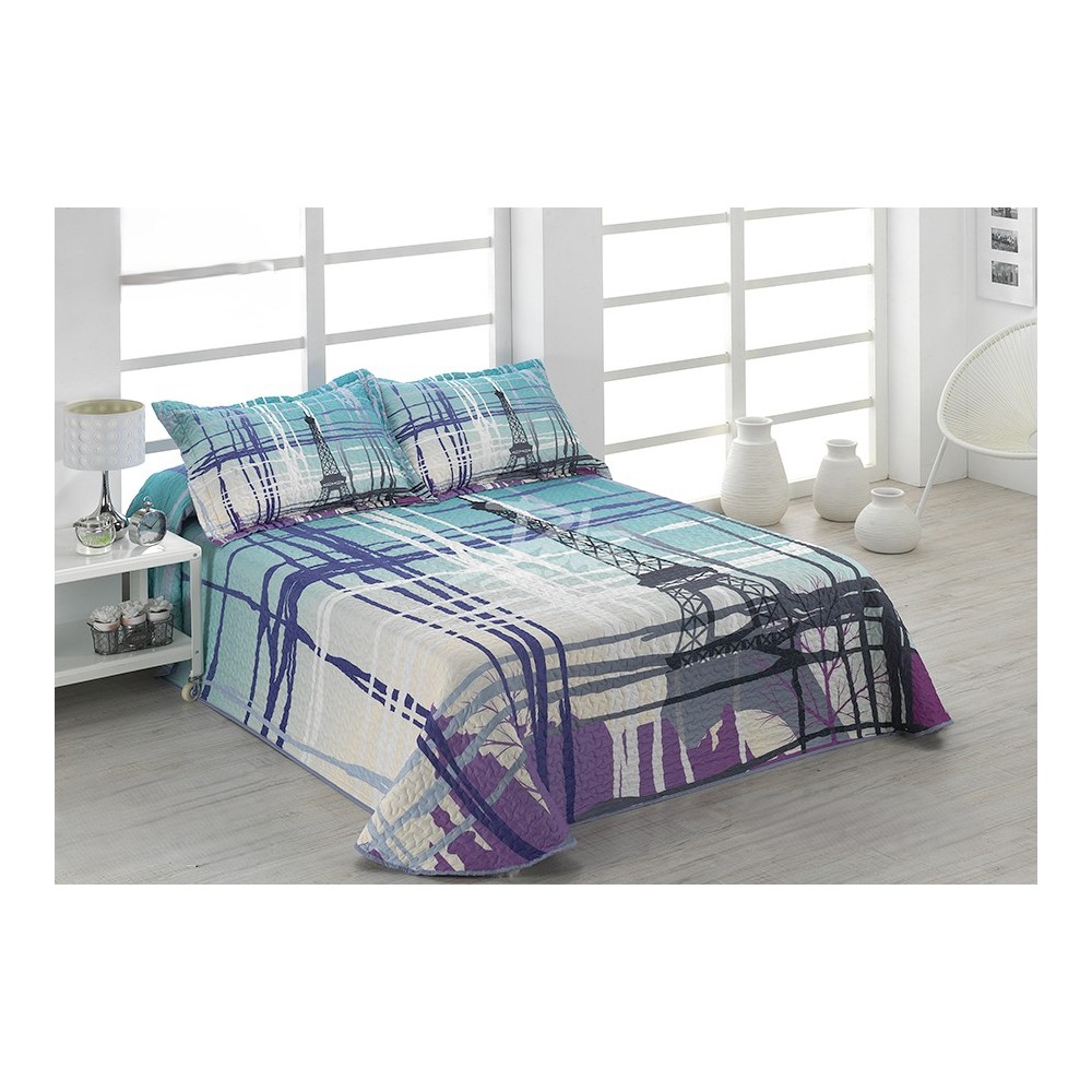 Colcha Bouti Eiffel azul- Estilo Parisino y Confort Moderno en tonos azules