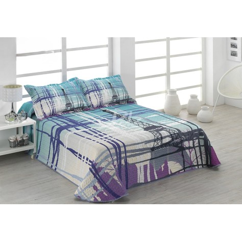 Colcha Bouti Eiffel azul- Estilo Parisino y Confort Moderno en tonos azules