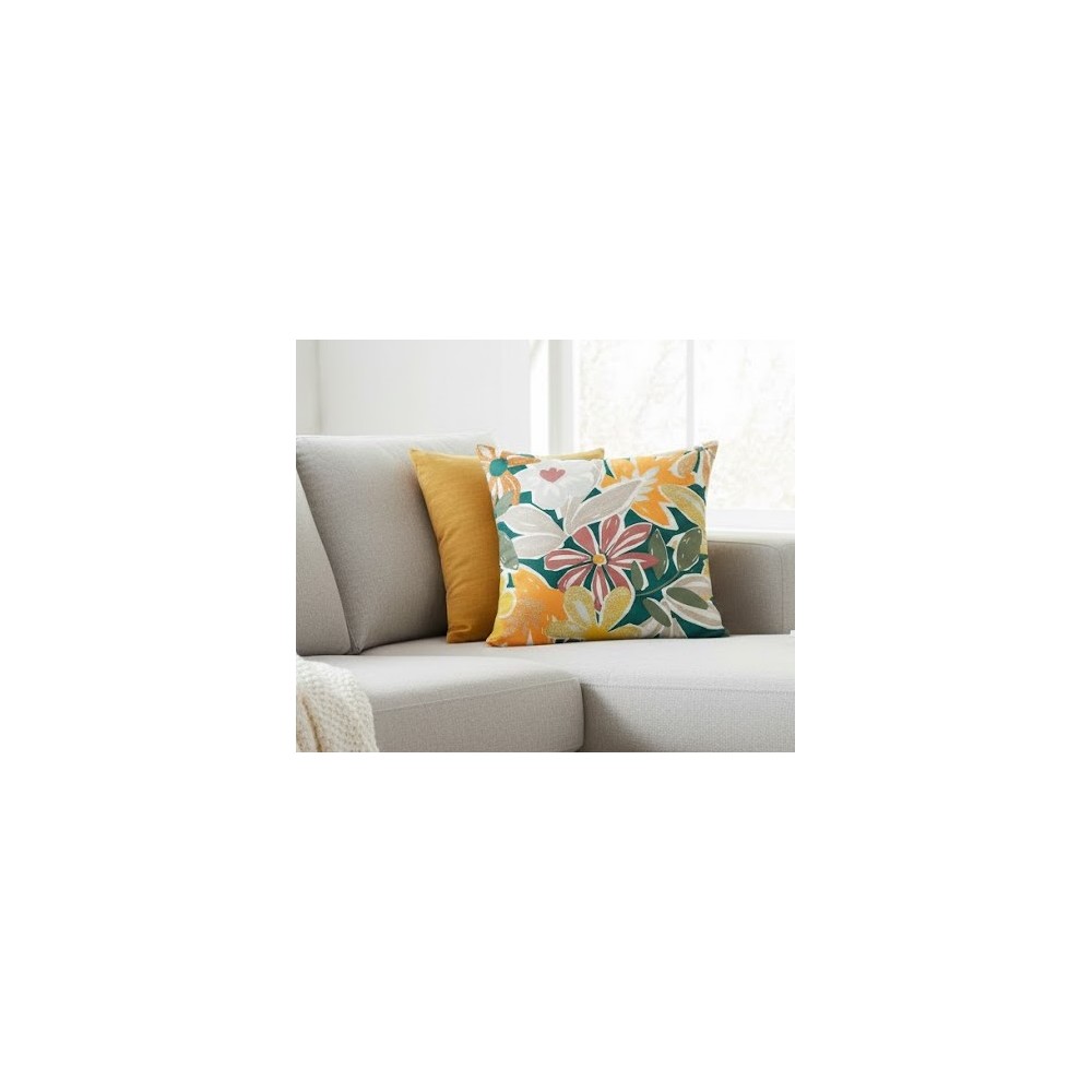 Funda de Cojín Estampado Floral Artístico (40x40 cm) sobre sofa