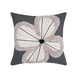 cojin de 40x40 cm en color pizarra y bordado de flor