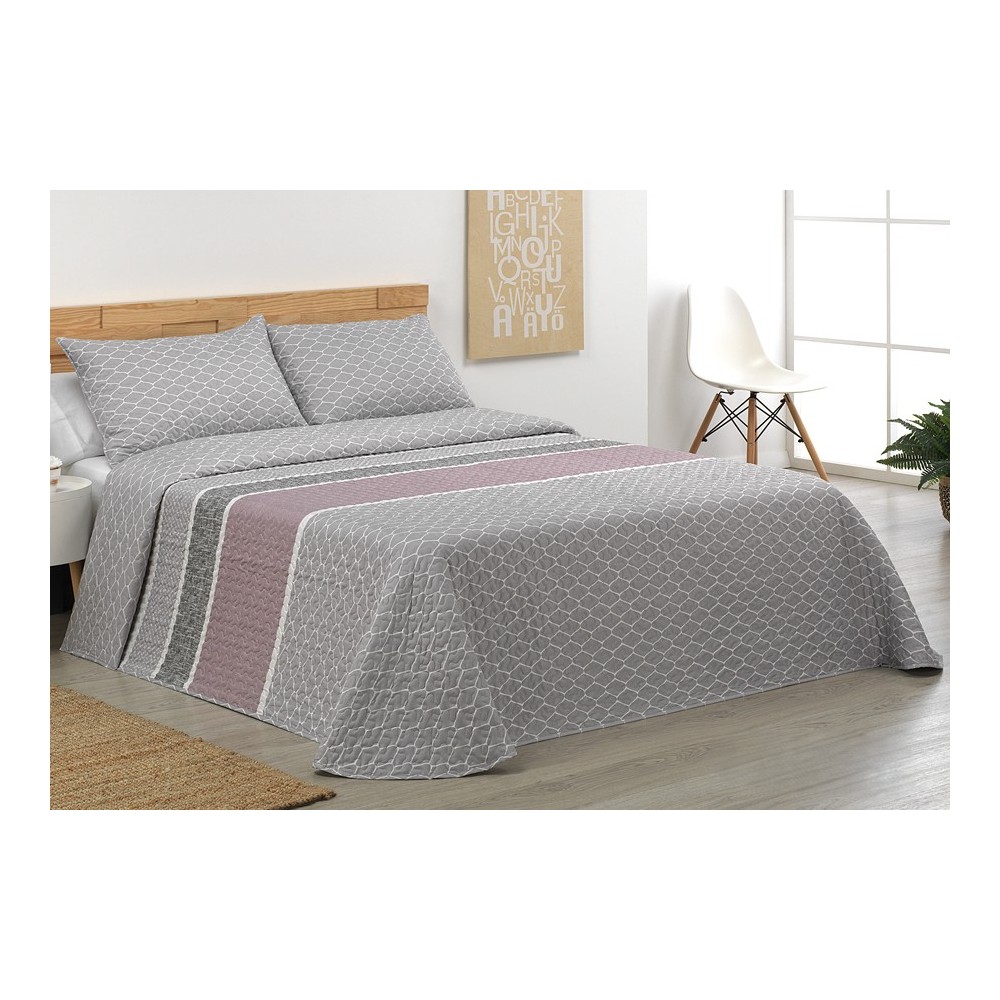 Colcha Bouti con Diseño Geométrico y Moderno en tonos gris y lila