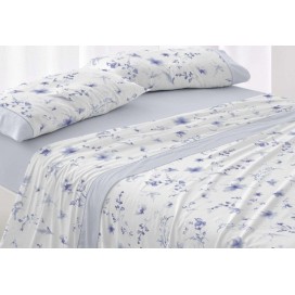 Juego de Sábanas Burrito Blanco - Diseño Floral color salvia