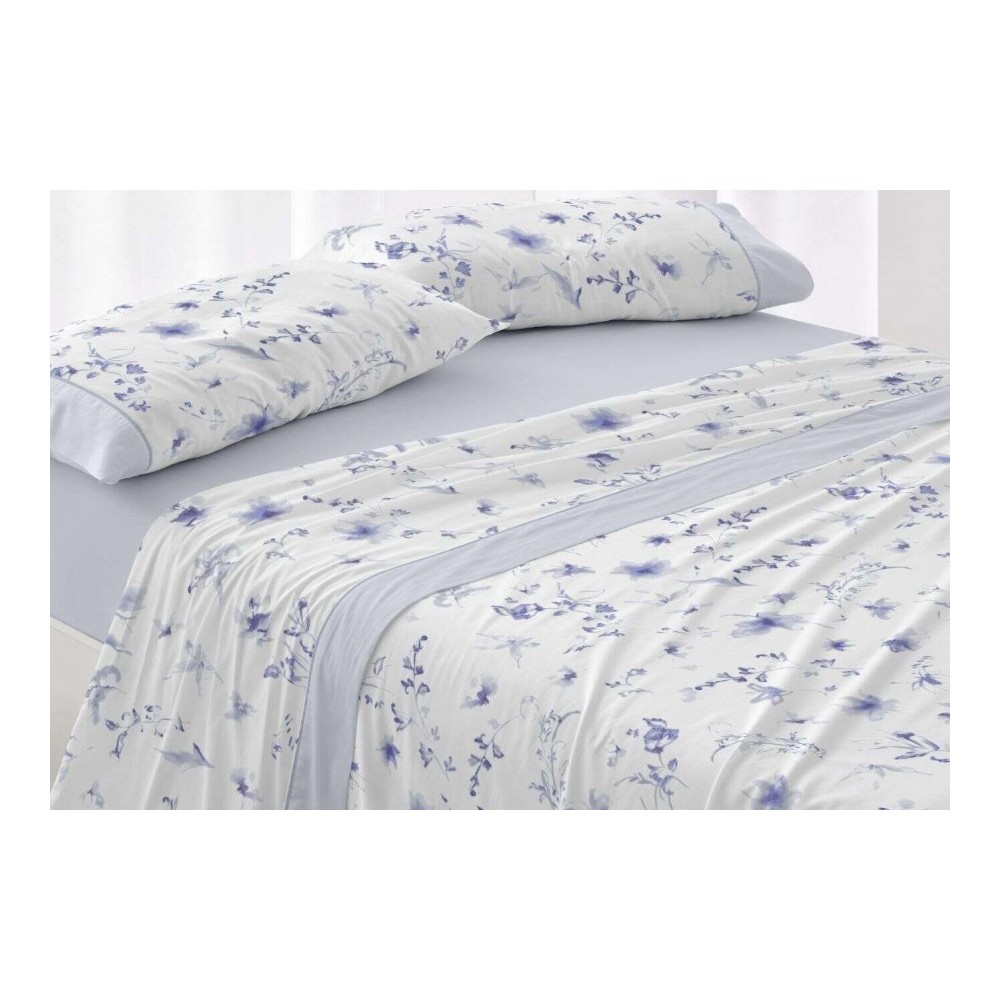 Juego de Sábanas Burrito Blanco - Diseño Floral color salvia