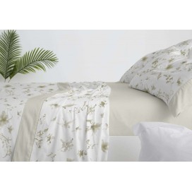 Juego de Sábanas Burrito Blanco - Diseño Floral color salvia