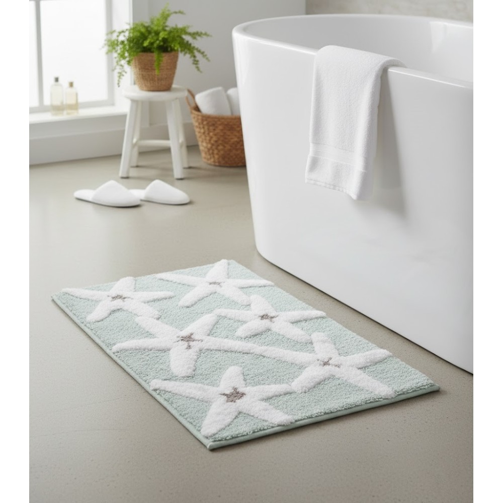 Alfombra de Baño Estrellas de Mar (40x60 cm) con fondo de color verde agua