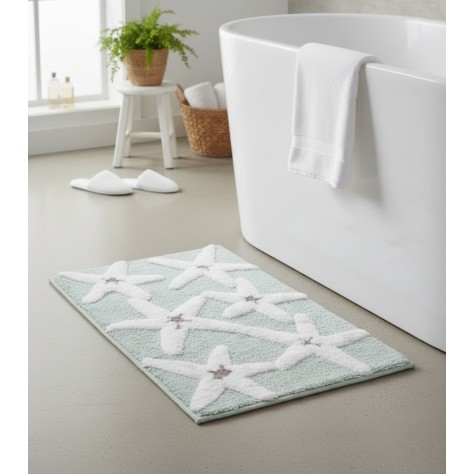 Alfombra de Baño Estrellas de Mar (40x60 cm) con fondo de color verde agua
