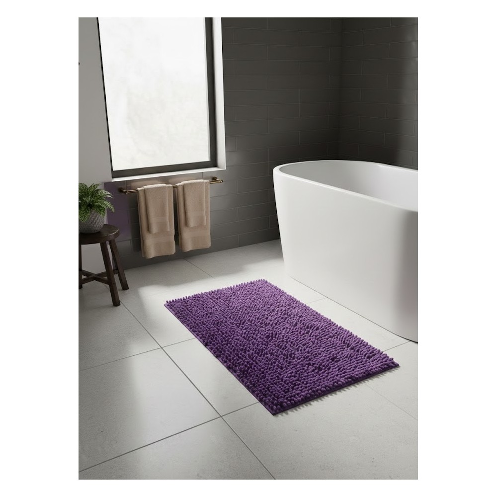 Alfombra de Baño de Microfibra y Chenilla (50x70 cm) – Morado Elegante, Súper Absorbente