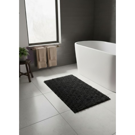 Alfombra de Baño de Microfibra y Chenilla (50x70 cm) – Negro Elegante, Súper Absorbente