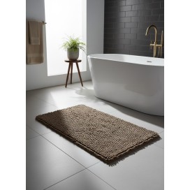 Alfombra de Baño de Microfibra y Chenilla (50x70 cm) – Marrón Chocolate, Súper Absorbente
