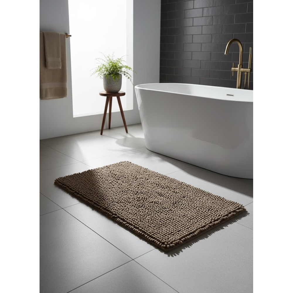 Alfombra de Baño de Microfibra y Chenilla (50x70 cm) – Marrón Chocolate, Súper Absorbente