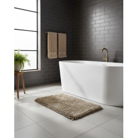 Alfombra de Baño de Microfibra y Chenilla (50x70 cm) – Camel, Súper Absorbente y Suave