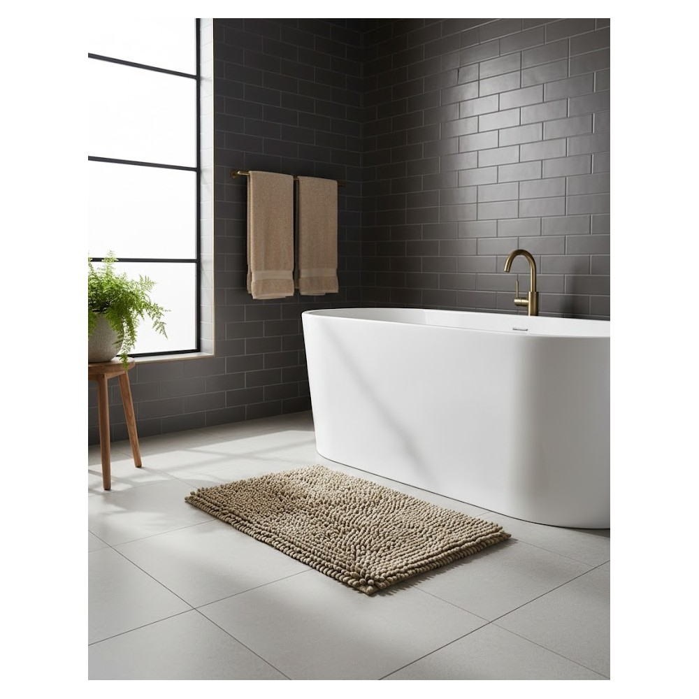Alfombra de Baño de Microfibra y Chenilla (50x70 cm) – Camel, Súper Absorbente y Suave