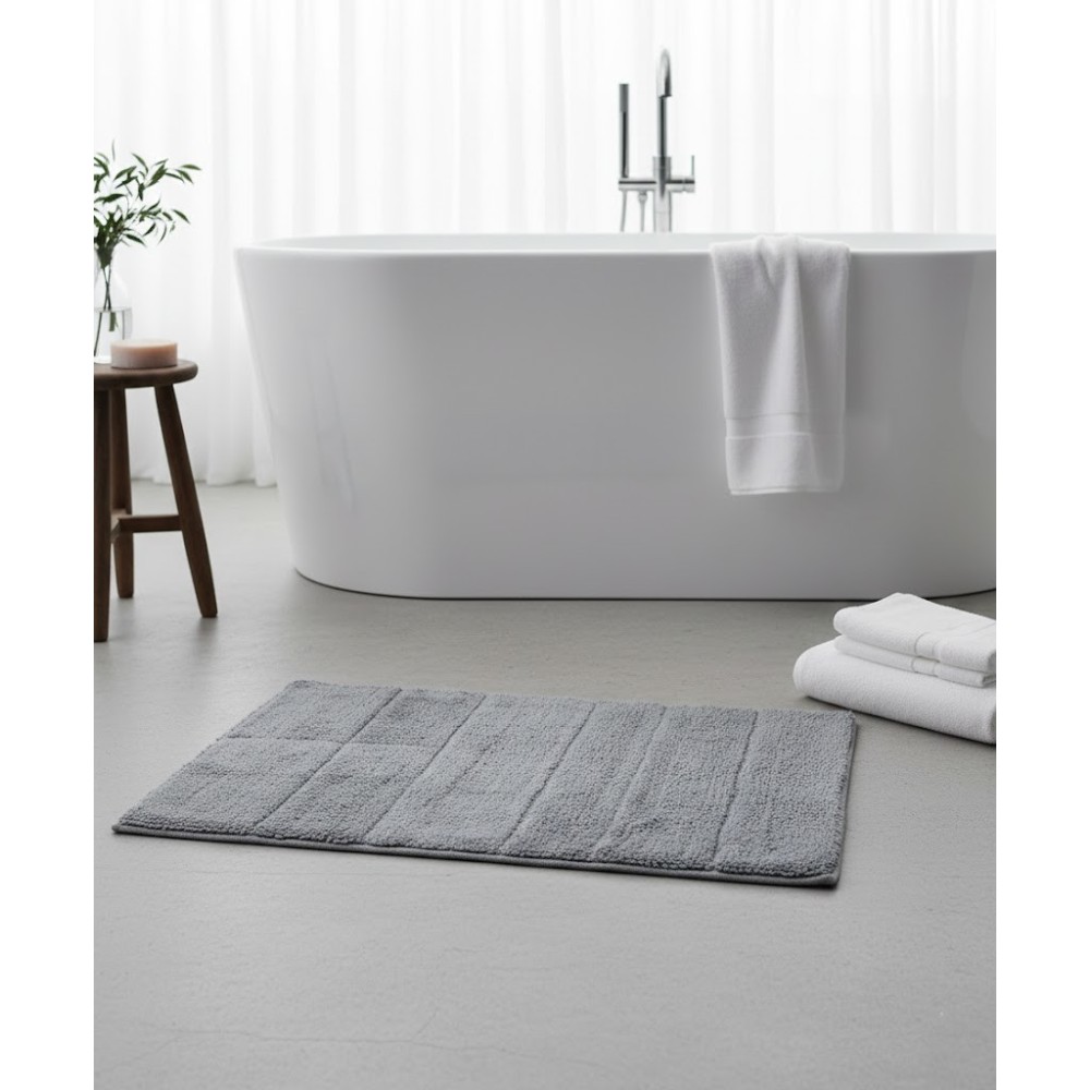 Alfombra de Baño 100% Algodón – Elegancia y Confort – Color Gris (40x60 cm)