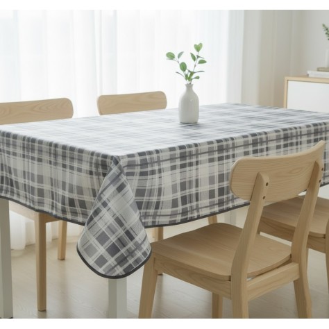 Mantel Antimanchas Estampado de Cuadros – Estilo Nórdico en Tonos Grises – Fácil Limpieza