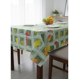 Mantel rectangular antimanchas con estampado de frutas frescas en tonos verdes