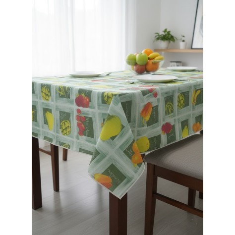 Mantel rectangular antimanchas con estampado de frutas frescas en tonos verdes