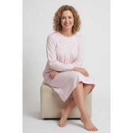 Camisón clásico de mujer 100% algodón, manga larga con botones y estampado floral rosa, ideal para pieles sensibles.