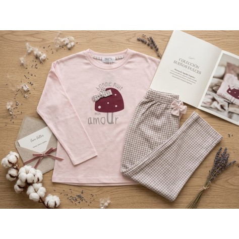 Pijama infantil rosa "bonne nuit" – Suave y cómodo, ideal para niñas