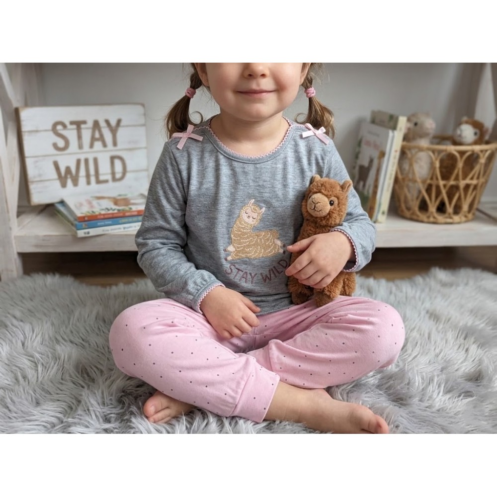 Pijama Infantil de algodón "Stay Wild" - Gris y Rosa