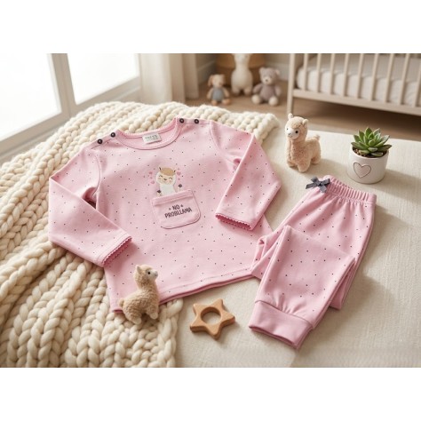 Pijama Infantil de Algodón Rosa "No Prob-llama" - Comodidad y Diversión