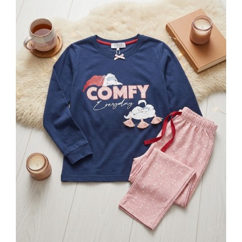 Pijama de Niña 2 Piezas "Comfy Everyday" - Algodón Premium Azul Marino y Rosa Pastel