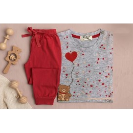 Pijama de Niña 100% Algodón | Diseño Osito con Globo y Corazones
