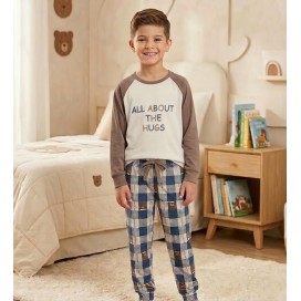 Pijama de Niño 100% Algodón - Suave, Transpirable y Cómodo - Diseño Oso Hugs