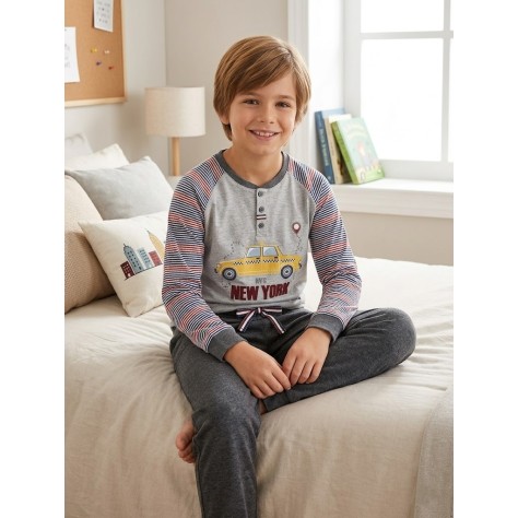 Pijama Infantil 100% Algodón “New York Taxi” – Gris Claro y Gris Oscuro