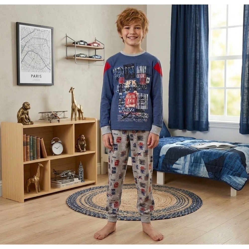Pijama de Niño 100% Algodón con Estampado urbano- Manga Larga