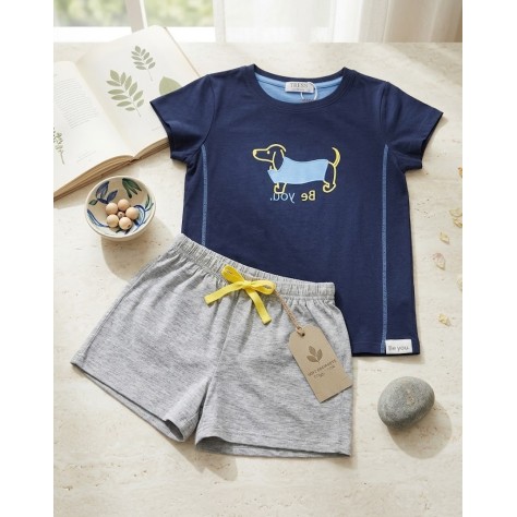 Pijama Corto de Niño "Be You" - 100% Algodón - Azul Marino y Gris Vigoré