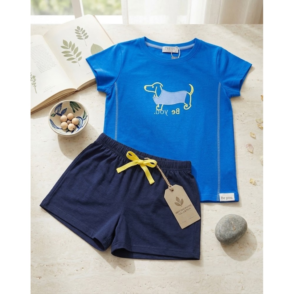 Pijama Corto de Niño "Be You" - 100% Algodón - Azul Eléctrico y Marino