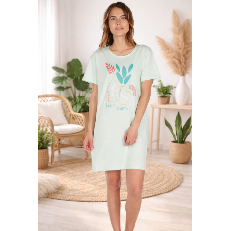 Camisola de Algodón Mujer con Estampado "Home Plants" – Verde Menta