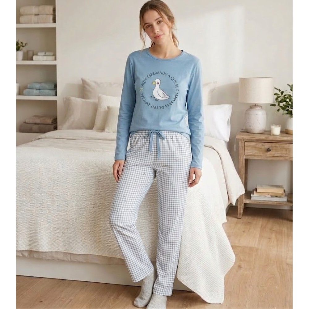 pijama de mujer largo fino de algodon en tono azul