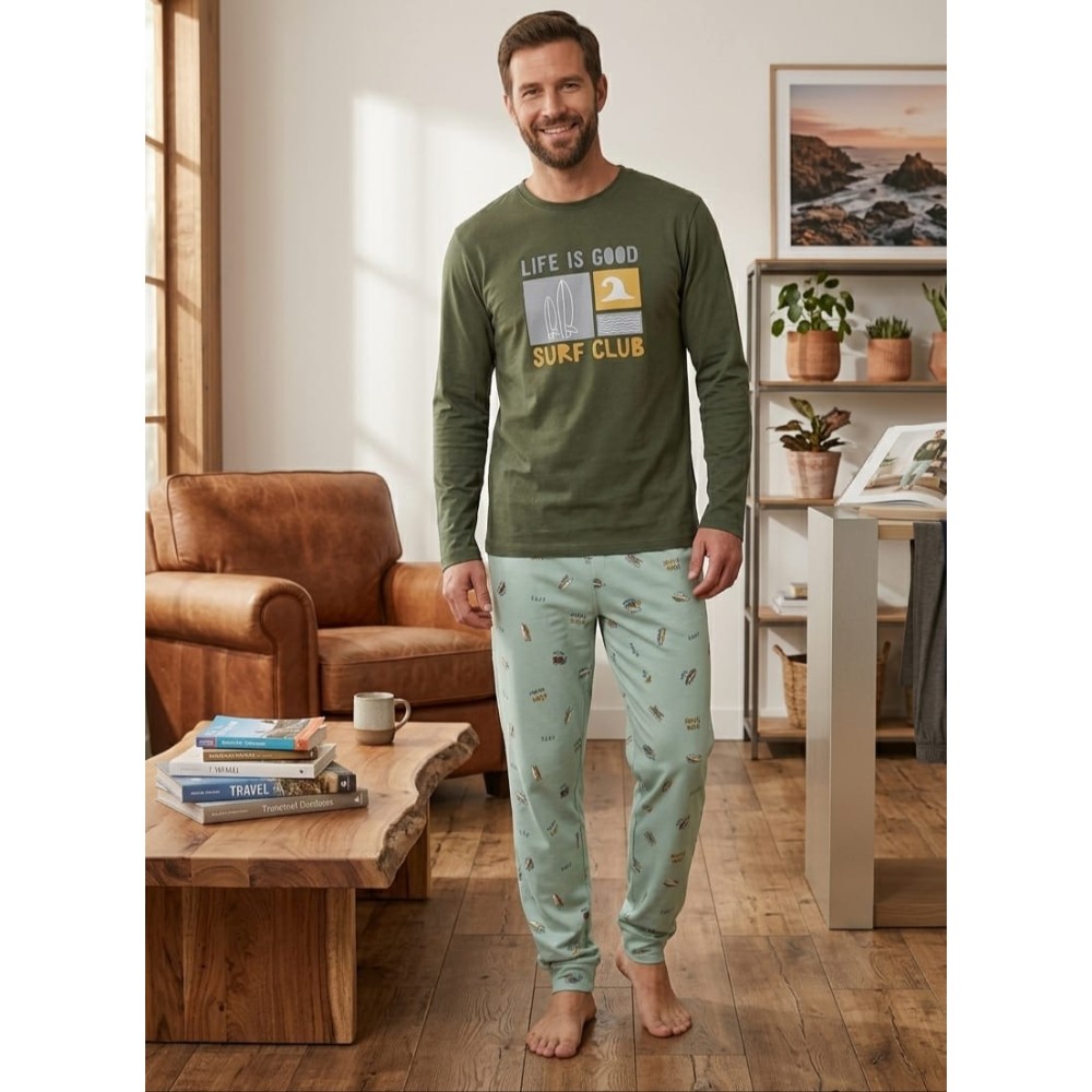 Pijama de Hombre "Surf Club" – Verde Bosque y Menta