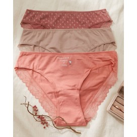 Pack de 3 Bragas Estilo Bikini de Algodón - Tonalidades Nude y Encaje Elegante